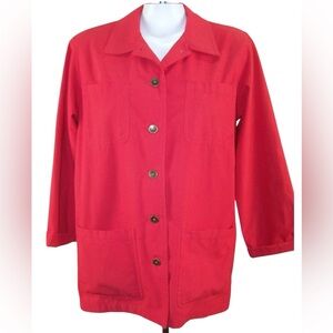 Karen Scott Red Utility Jacket cotton 4 pockets Chore Jacket Holiday lightweight